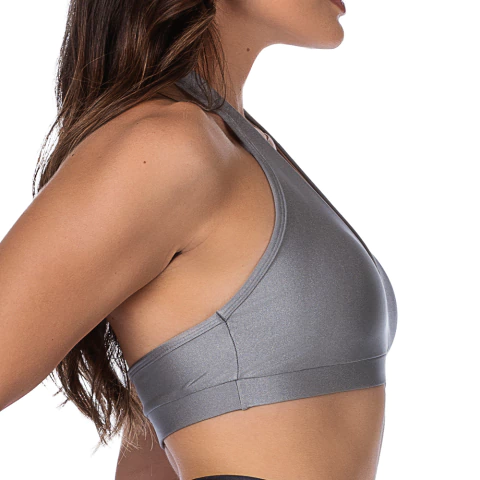 Top Fitness Frente Única com Decote Estiloso e Bojo RemovÍvel Cinza - Elegância no Treino - Summer Soul