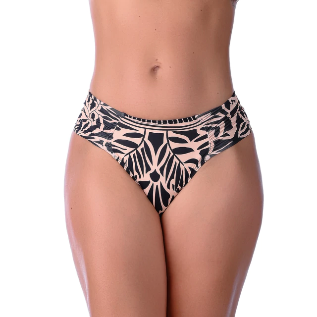 Calcinha de Biquíni Estampado Preto Cintura Baixa Lateral Franzida - comprar online
