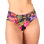 Calcinha de Biquíni Cintura Baixa Lateral Franzida Floral Preto