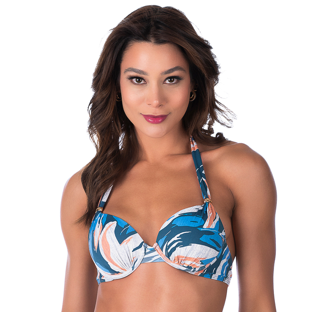 Top Biquíni Com Bojo Meia Taça Abstrato Azul - comprar online