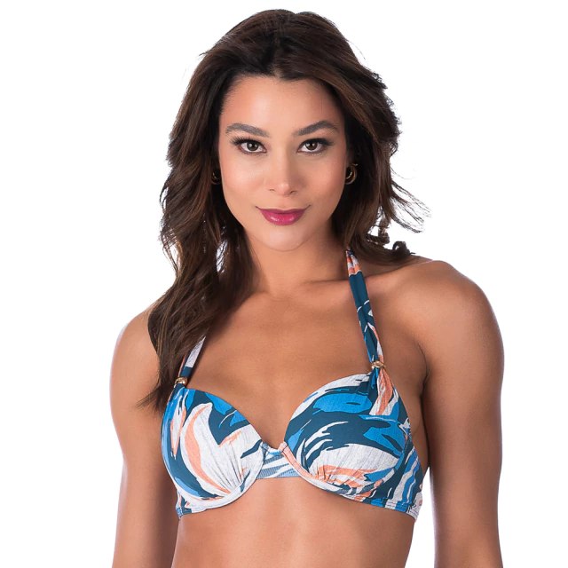 Top Biquíni Com Bojo Meia Taça Abstrato Azul - comprar online