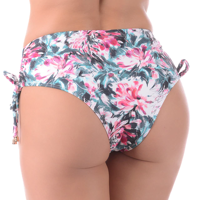 Calcinha de Biquíni Cintura Baixa Com Amarração Estampado Rosa
