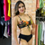 Imagem do Biquíni Cropped Com Bojo Removível Cintura Baixa Folhagem Preto