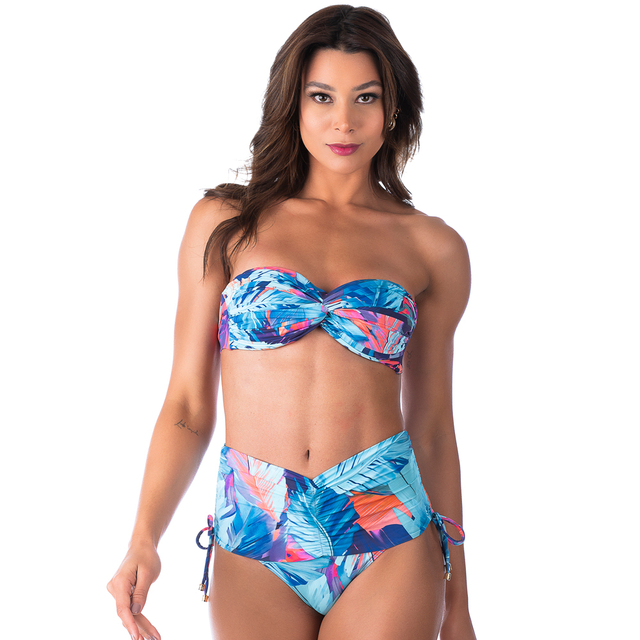 Biquíni Tomara que Caia Com Bojo Hot Pants Folhagem Azul - comprar online