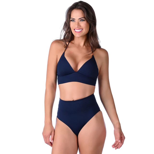 Biquíni Cropped Com Bojo Hot Pants Azul Escuro - comprar online