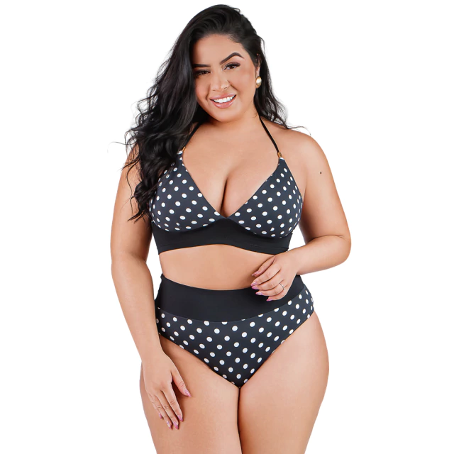Biquíni Frente Única Hot Pants Plus Size Poá Preto Summer Soul - comprar online