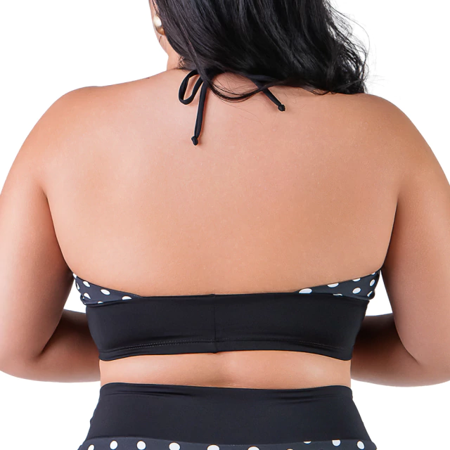 Top Biquíni Cropped Frente Única Com Bojo Plus Size Poá Preto Summer Soul - comprar online