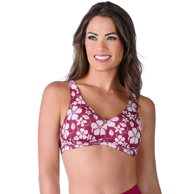 Top Biquíni Regata Sem Bojo Amarração Costas Floral Vermelho - comprar online