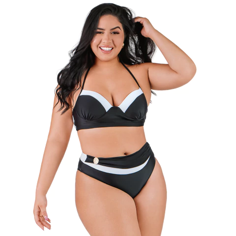 Biquíni Com Bojo e Fecho Cintura Baixa Plus Size Preto e Branco Summer Soul - comprar online