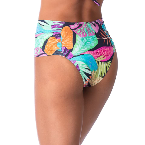 Calcinha de Biquíni Hot Pants Franzido Lateral Folhagem Marinho - comprar online