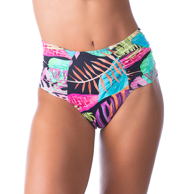 Calcinha de Biquíni Hot Pants Franzido Lateral Folhagem Marinho