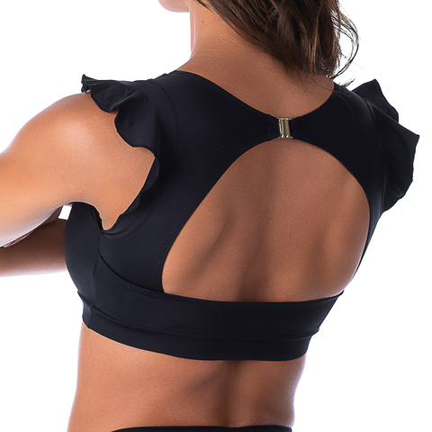 Top Biquíni Cropped Sem Bojo Com Babado Preto - comprar online