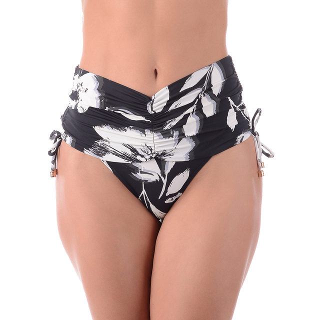 Calcinha de Biquíni Hot Pants Cós Franzido Com Amarração Estampado Branco