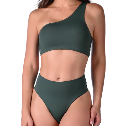 Biquíni Um Ombro Só Sem Bojo Fio Dental Duplo Verde Escuro - loja online