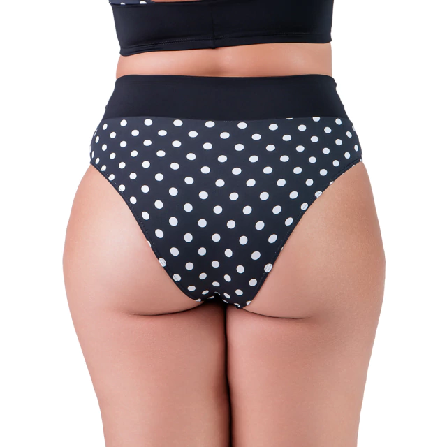 Calcinha de Biquíni Hot Pants Cós Duplo Plus Size Poá Preto Summer Soul - comprar online