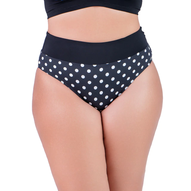 Calcinha de Biquíni Hot Pants Cós Duplo Plus Size Poá Preto Summer Soul - comprar online