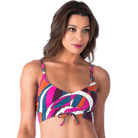 Top Biquíni Cropped Alça Regulável Com Bojo Removível Abstrato Roxo
