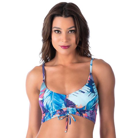 Top Biquíni Cropped Alça Regulável Com Bojo Removível Folhagem Azul