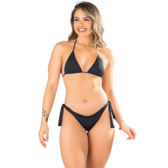 Biquíni Cortininha Empina Bumbum Com Amarração Preto