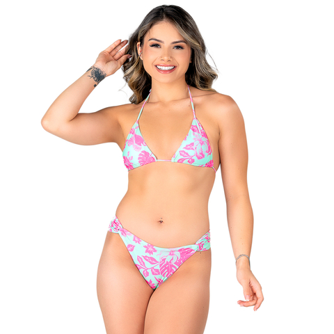 Biquíni Cortininha Empina Bumbum Folhagem Rosa - comprar online