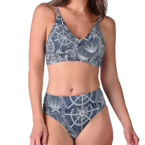 Biquíni Cropped Cintura Baixa Cós Duplo Estampado Marinho - loja online
