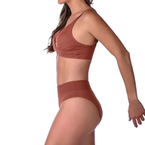 Biquíni Cropped Cintura Baixa Cós Duplo Marrom - Summer Soul