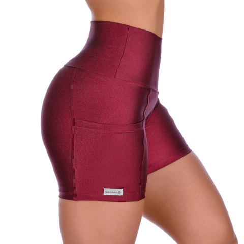 Short Curto Fitness Cirrê Com Bolso Bordô - comprar online