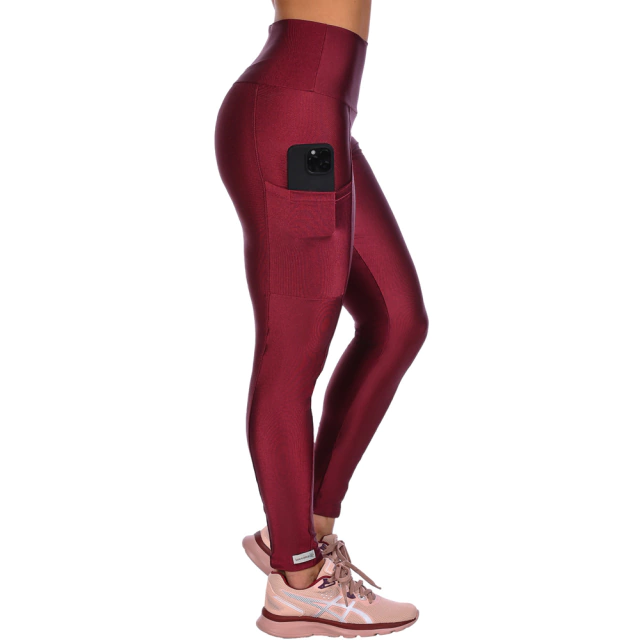 Calça Legging Fitness Cirrê Cós Alto Com Bolso Bordô - comprar online