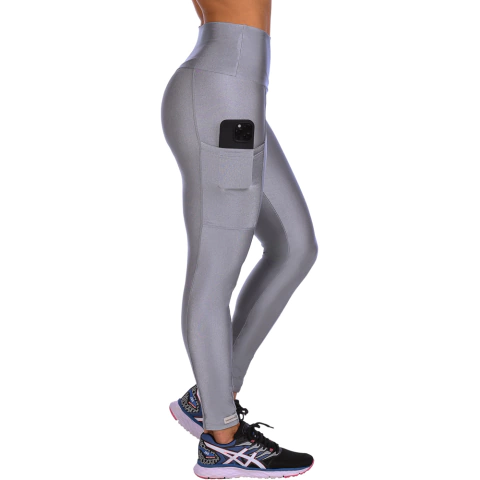 Calça Legging Fitness Cirrê Cós Alto Com Bolso Prata - comprar online