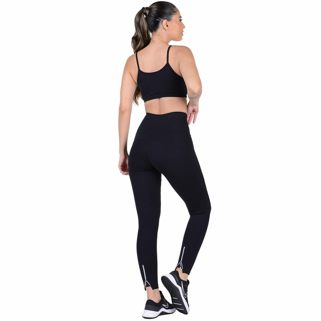 Conjunto Fitness Suplex Top Com Bojo Removível e Calça Cós Alto Preto