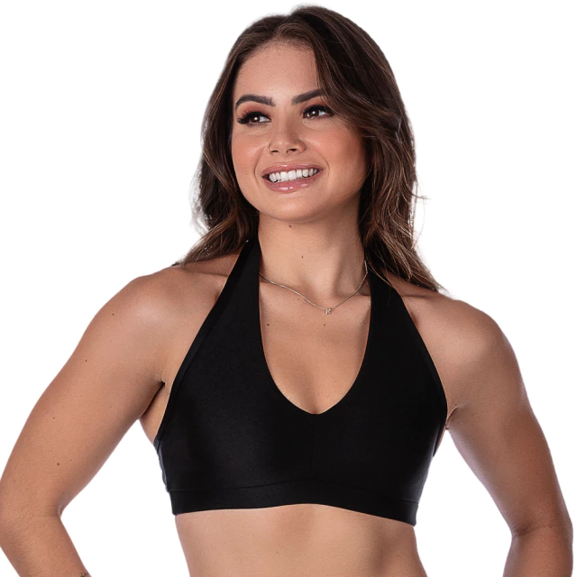 Top Fitness Frente Única com Decote Estiloso e Bojo RemovÍvel Preto - Elegância no Treino - comprar online