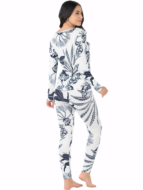Pijama Feminino Longo Estampado Branco - comprar online