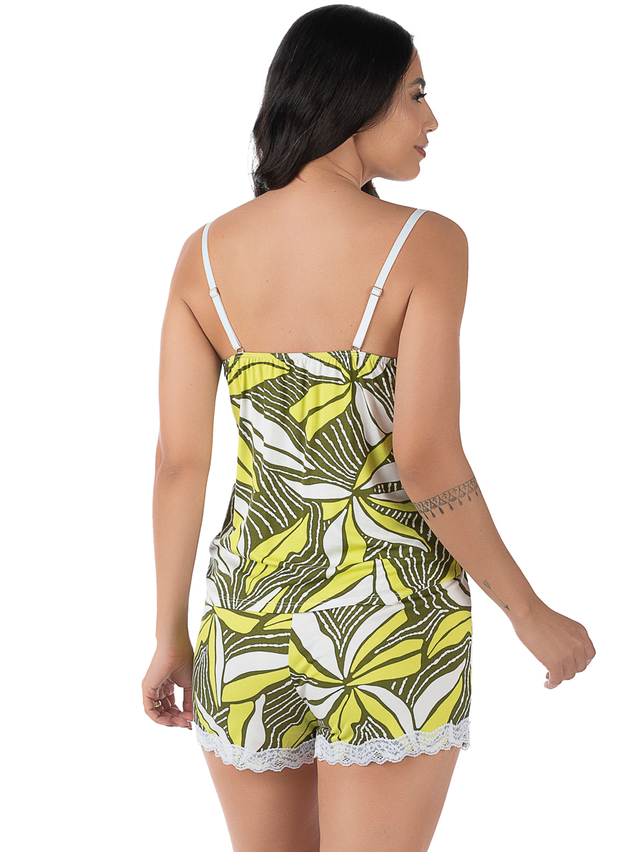 Short Doll Feminino Com Alça Estampado Verde