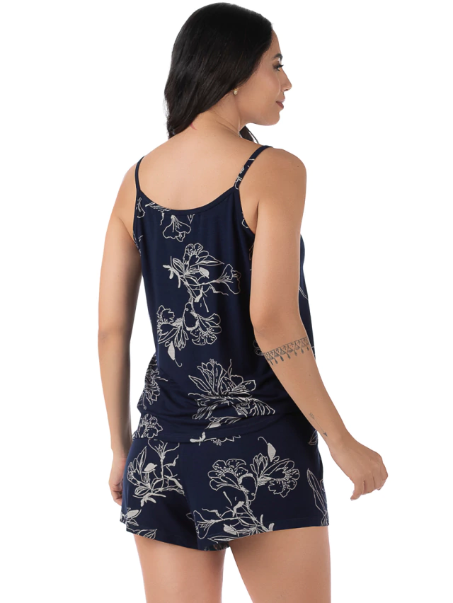Short Doll Feminino Com Alça Estampado Azul
