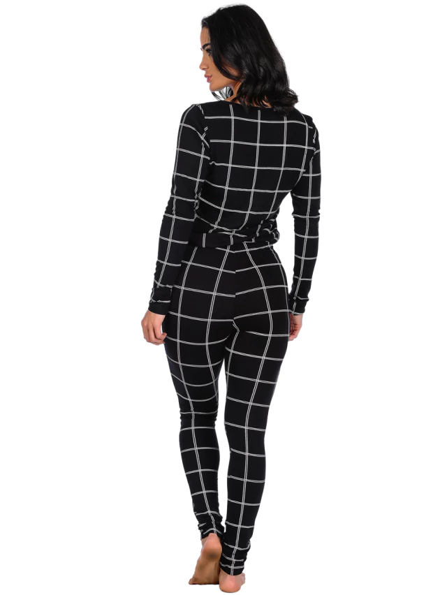 Pijama Feminino Longo Estampado Xadrez Preto - comprar online