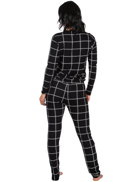 Pijama Feminino Longo Estampado Xadrez Preto na internet
