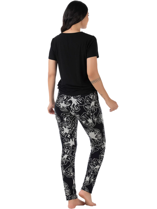 Pijama Feminino Manga Curta Estampado Preto