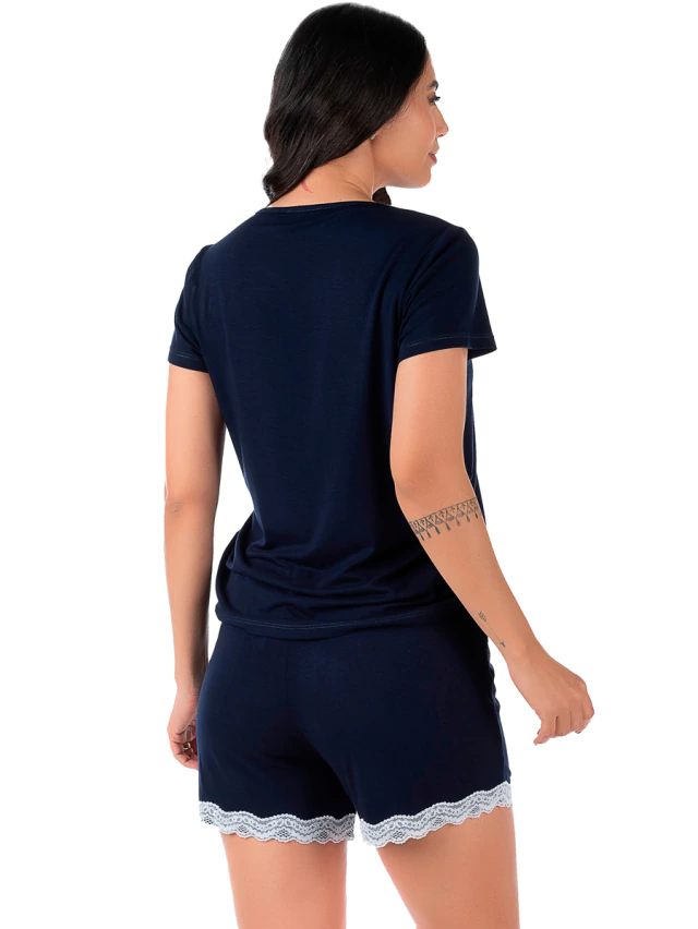 Short Doll Feminino Manga Curta Azul