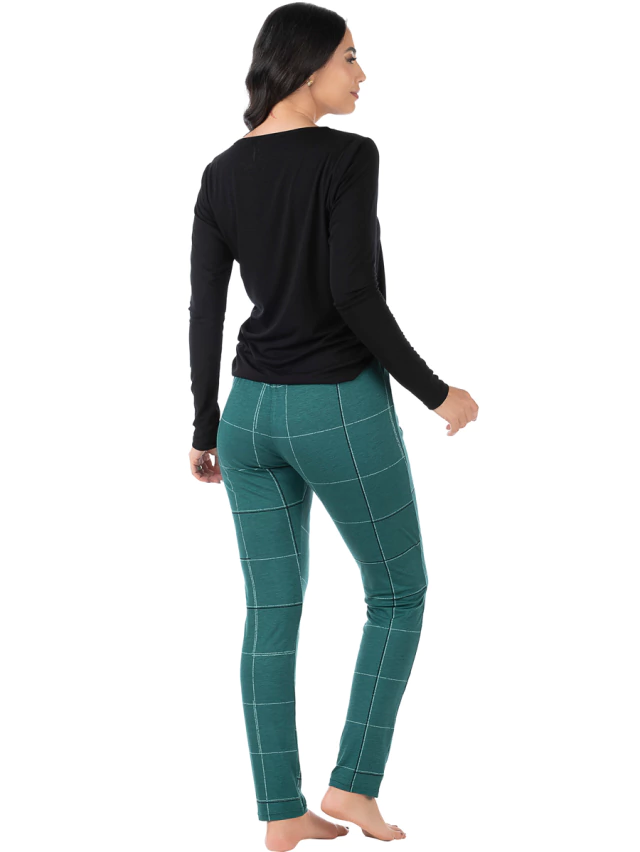 Pijama Feminino Longo Estampado Xadrez Verde