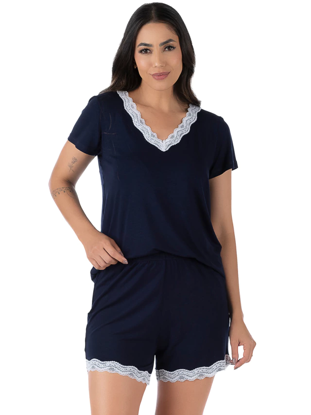 Short Doll Feminino Manga Curta Azul