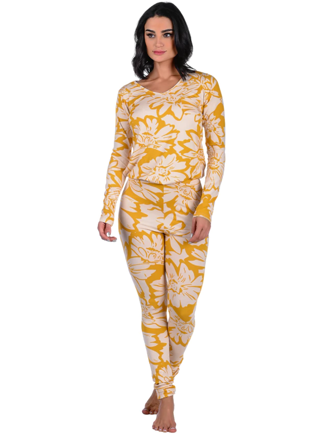Pijama Feminino Longo Floral Amarelo - comprar online