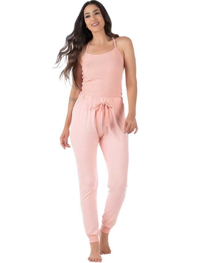 Pijama Feminino Com Alça Salmão