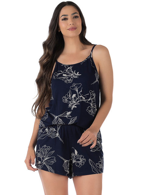 Short Doll Feminino Com Alça Estampado Azul