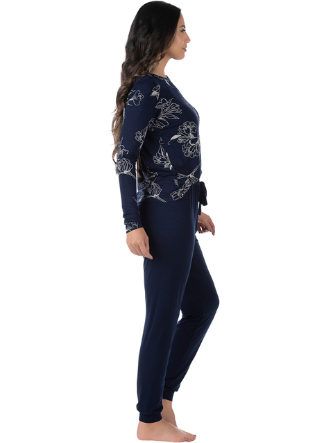 Pijama Feminino Longo Estampado Azul na internet