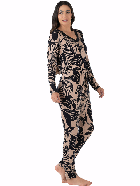 Pijama Feminino Longo Estampado Marrom na internet