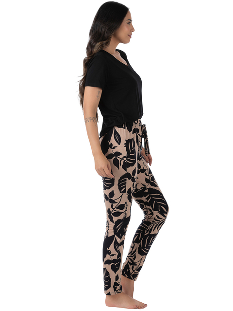 Pijama Feminino Manga Curta Estampado Marrom na internet