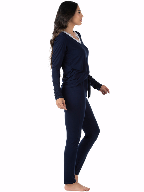Pijama Feminino Longo Azul na internet