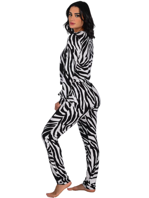 Pijama Feminino Longo Estampado Zebra Preto - Summer Soul