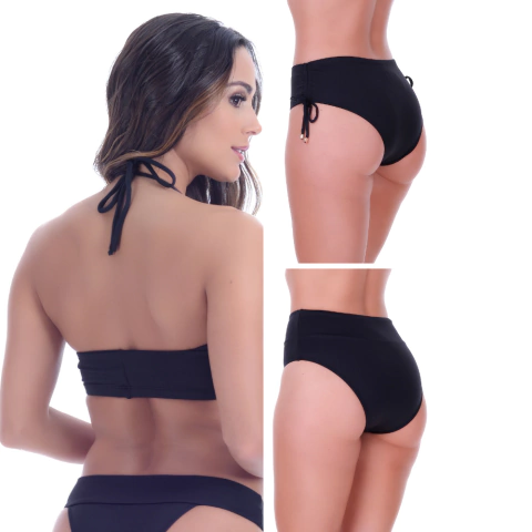 Kit 3 Peças Biquíni Com Bojo e Cintura Alta Liso Preto - comprar online