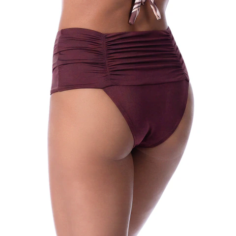 Calcinha de Biquíni Hot Pants Cós Franzido Marrom Escuro